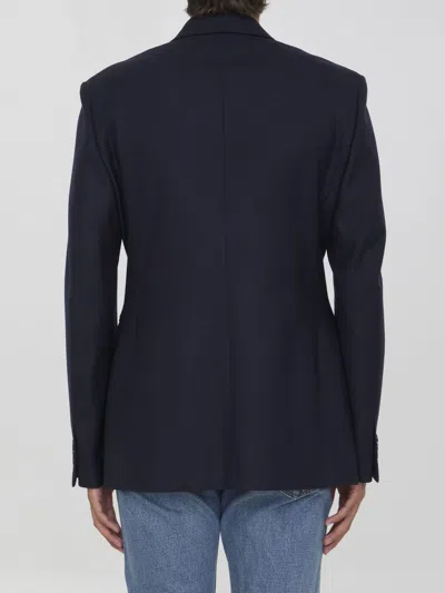 Loewe Navy Blue Double-breasted Jacket In Wool