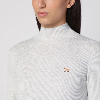 Maison Kitsuné Light Grey Wool And Cotton Turtleneck In Gray