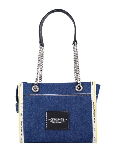 Marc Jacobs 'the Small Tote' Blue Denim Handbag With Logo Print Woman