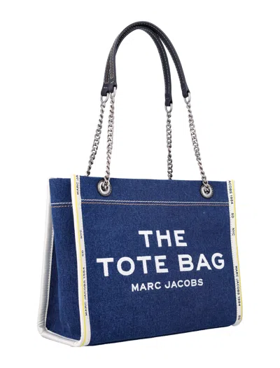Marc Jacobs 'the Small Tote' Blue Denim Handbag With Logo Print Woman