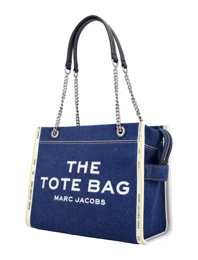 Marc Jacobs 'the Small Tote' Blue Denim Handbag With Logo Print Woman