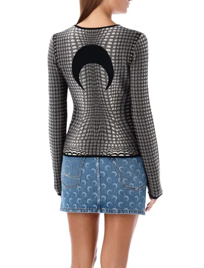 Marine Serre Gray Moon Skin Jacquard Knit Fitted Sweater