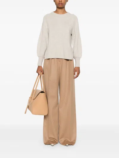 Max Mara Cream Wool Ninfa Wide-leg Pant