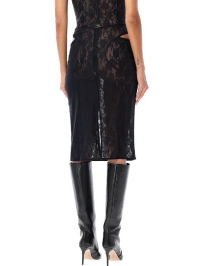 Misbhv Black Lace Cut Out Midi Skirt
