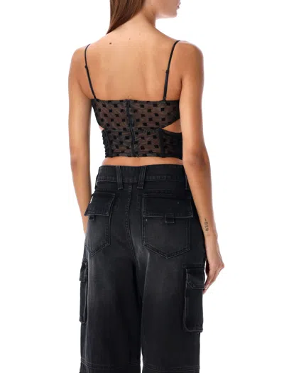 Misbhv Black Monogram Mesh Corset Top