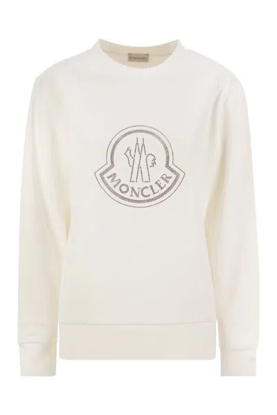 Moncler Logo Sweatshirt With Crystals In White