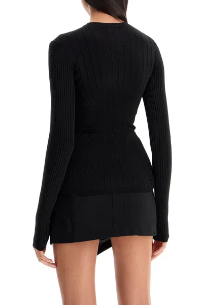 Shop Mugler Ribbed Knit Top With Long Sleeves