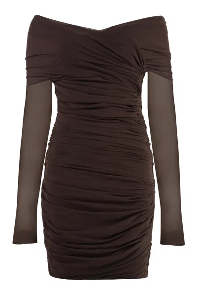 Philosophy Di Lorenzo Serafini Elegant Draped Mini Dress With Removable Sleeves
