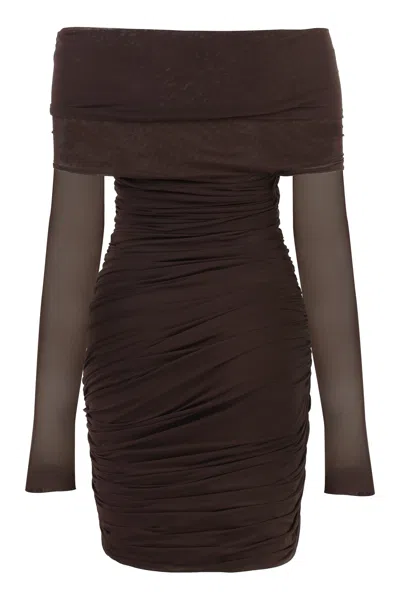 Philosophy Di Lorenzo Serafini Elegant Draped Mini Dress With Removable Sleeves