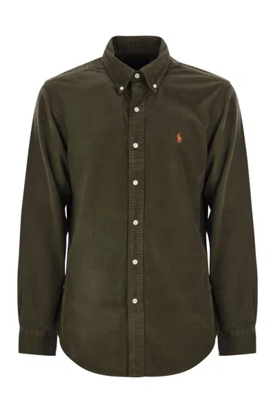 Polo Ralph Lauren Olive Green Cotton Shirt With Signature Polo Pony Motif