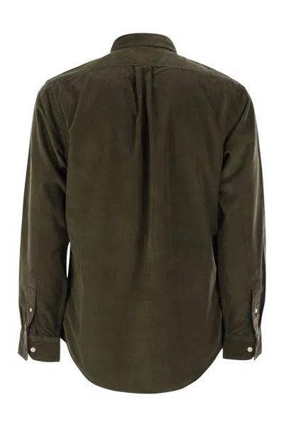 Polo Ralph Lauren Olive Green Cotton Shirt With Signature Polo Pony Motif