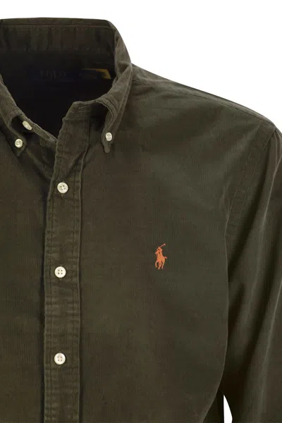 Polo Ralph Lauren Olive Green Cotton Shirt With Signature Polo Pony Motif