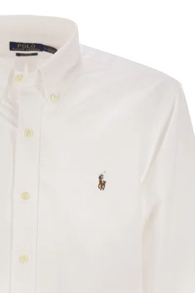 Polo Ralph Lauren Slim Fit White Cotton Shirt With Embroidered Logo