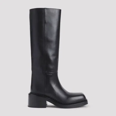 Prada Leather Knee-high Boots With Low Block Heel