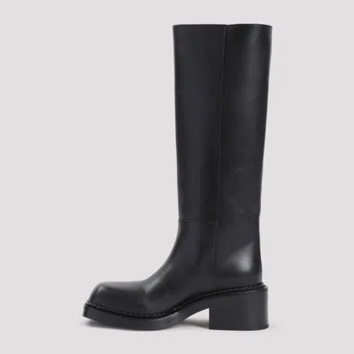 Prada Leather Knee-high Boots With Low Block Heel