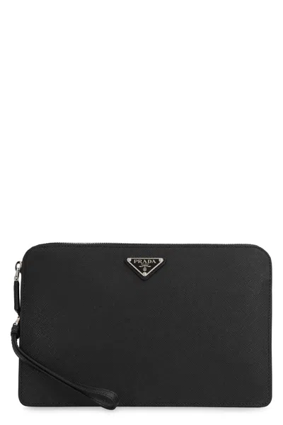 Prada Triangle Logo Leather Clutch Bag