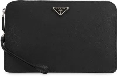 Prada Triangle Logo Leather Clutch Bag