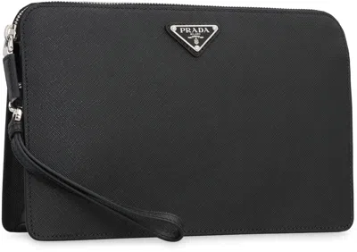 Prada Triangle Logo Leather Clutch Bag