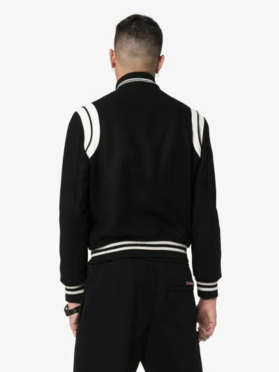 Shop Saint Laurent Black/white Wool Bomber Jacket