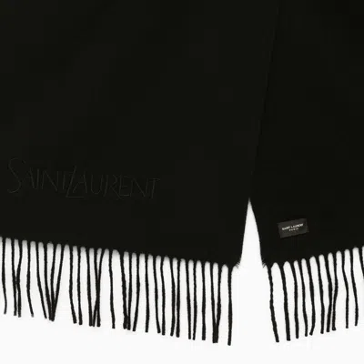 Saint Laurent Embroidered Logo Rectangular Scarf In Cashemre Jacquard Accessories