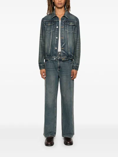 Saint Laurent Blue Slim Jacket With Patch Pockets In Denim Man