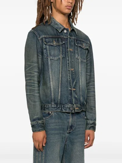 Saint Laurent Blue Slim Jacket With Patch Pockets In Denim Man