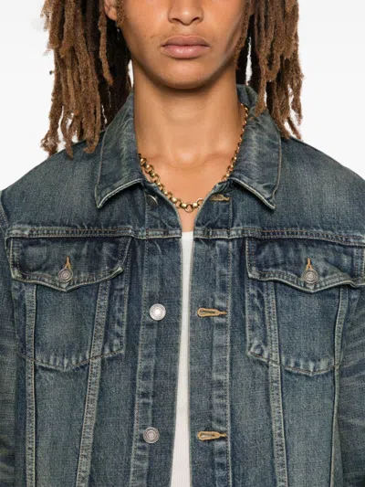 Saint Laurent Blue Slim Jacket With Patch Pockets In Denim Man