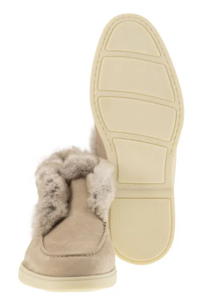 Santoni Desert Boot In Nubuck With Fur