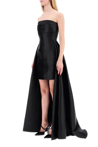 Solace London Strapless Trina Mini Dress With Maxi Draped In Black