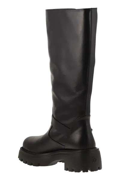 Stuart Weitzman 'emerson' Black Chunky Sole Boots With Logo