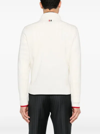 Thom Browne Off-white Wool Funnel Neck Sweater