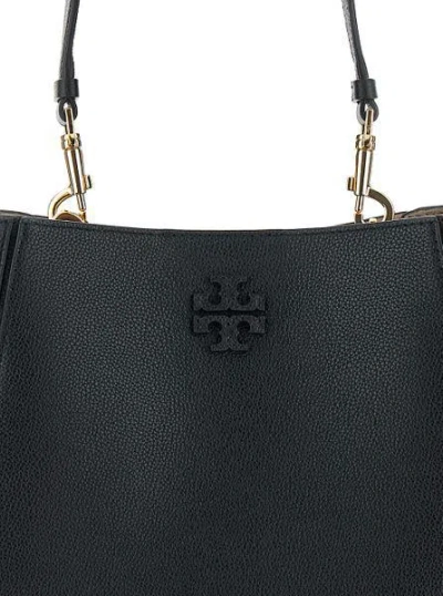 Tory Burch Black Bucket Bag With Tonal Logo In Leather Woman