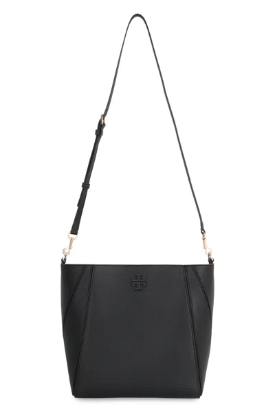 Tory Burch Black Bucket Bag With Tonal Logo In Leather Woman