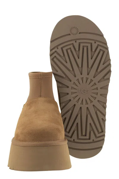 Ugg ® Women's Classic Mini Dipper Suede/neoprene/recycled Materials/polyester Classic Boots In Chestnut In Brown