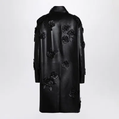 Valentino Black Leather Coat With Embroidery