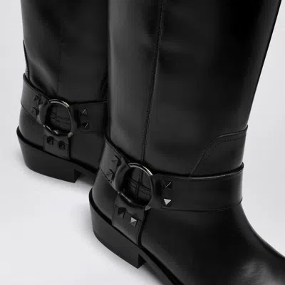 Valentino Rockstud Biker Knee-high Leather Boots