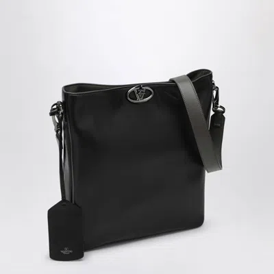Valentino Garavani Logo Lock Leather Shoulder Bag In Black