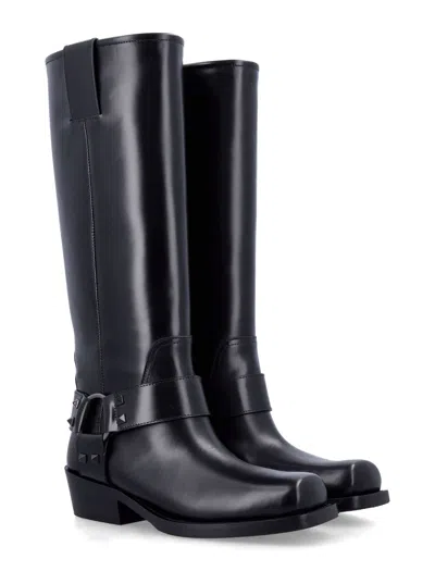 Valentino Rockstud Biker Knee-high Leather Boots