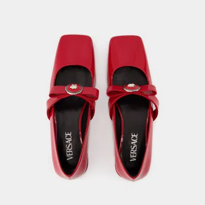 Versace Gianni Ribbon Ballerines In Red