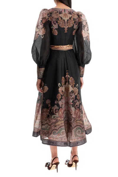 Zimmermann Illustration Belted Printed Linen And Silk-blend Organza Midi Dress