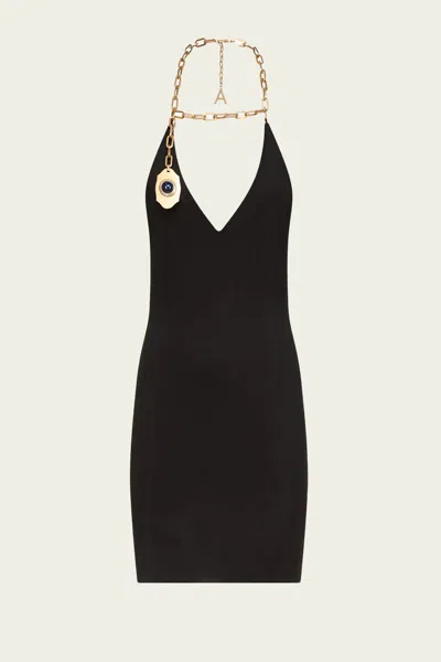 Area Chain Plate Halter Minidress