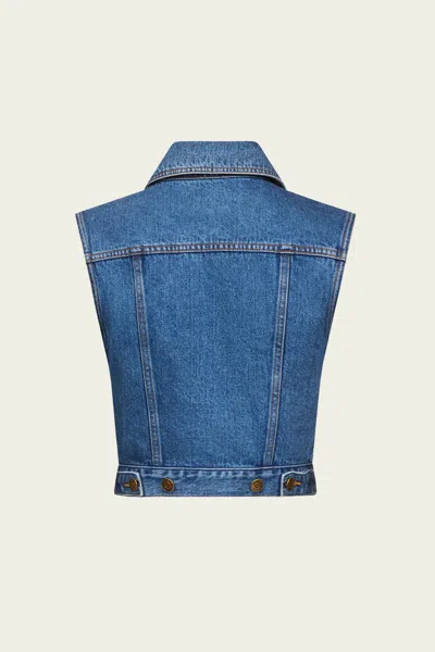 Area Gemstone Button Denim Gilet In Medium Blue