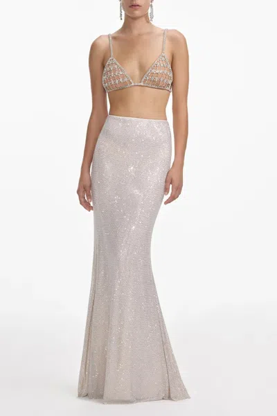 Self-portrait Rhinestoned Mesh Maxi Skirt
