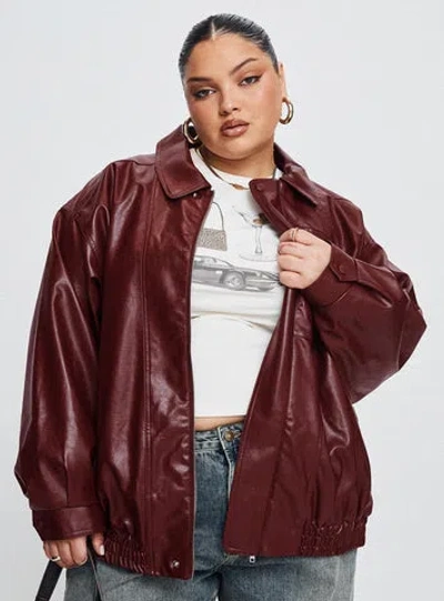 Princess Polly Curve Devija Faux Leather Jacket In Burgundy