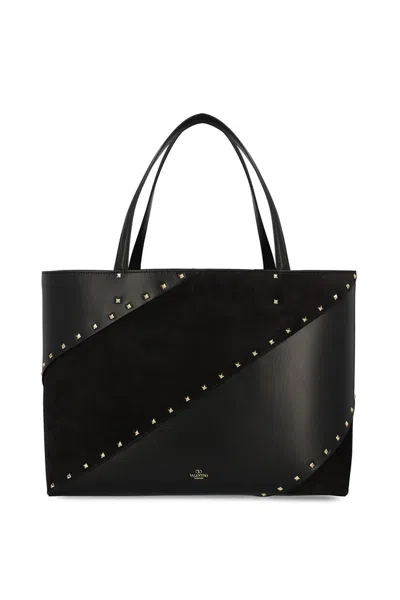 Valentino Large Rockstud Wispy Tote Bag In Black