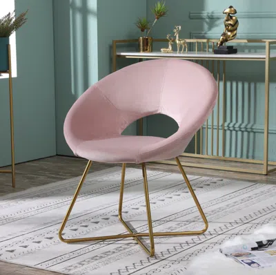 Streamdale Furniture Streamdale Pink Silky Velvet Upholstered Accent Chair With Gold Tone Finished Base