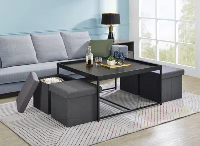 Streamdale Furniture Streamdale Vinny Black Wood Grain 5 Piece Coffee Table Set With Raised Edges