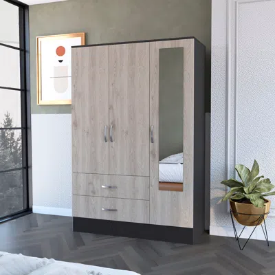 Streamdale Furniture Streamdale Black Rock 2-drawer Small Armoire With Mirror Door Black Wengue