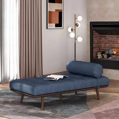 Streamdale Furniture Streamdale Mid-century Modern Chaise Lounge With Button-tufted Upholstery And Bolster Pillow