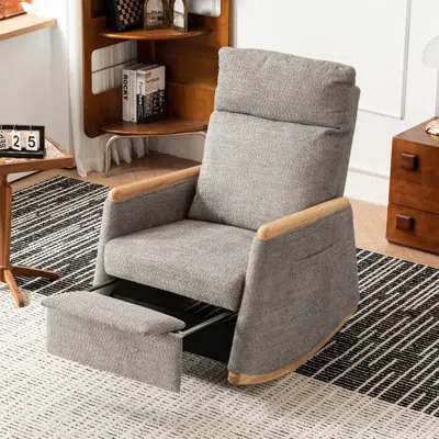 Streamdale Furniture Streamdale Accent Rocking Chair With Footrest High Back Rubber Wood Rocking Legs Bedroom Living Spac